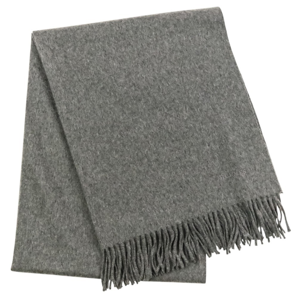 Hermes 100% Cashmere Fringe Large Stole/Scarf, Gray, Women's - Picture 1 of 8